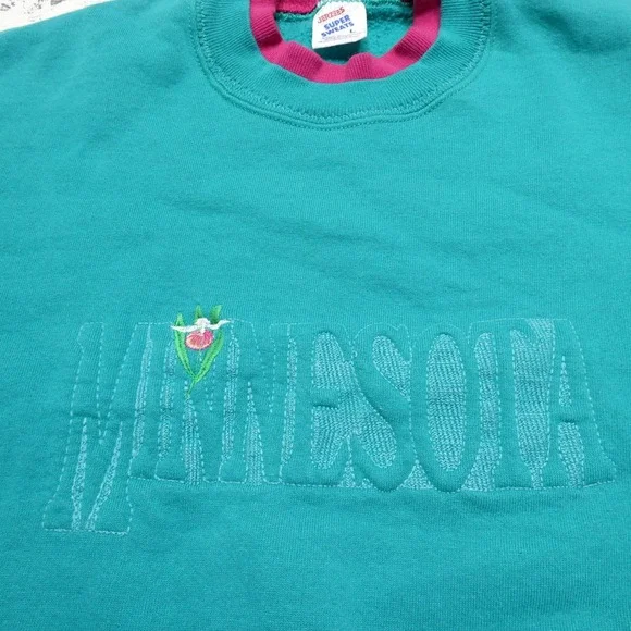 Vintage Jerzees Sweatshirt‎ Womens Large Minnesota Embroidered Crewneck USA 90s - Picture 3 of 7